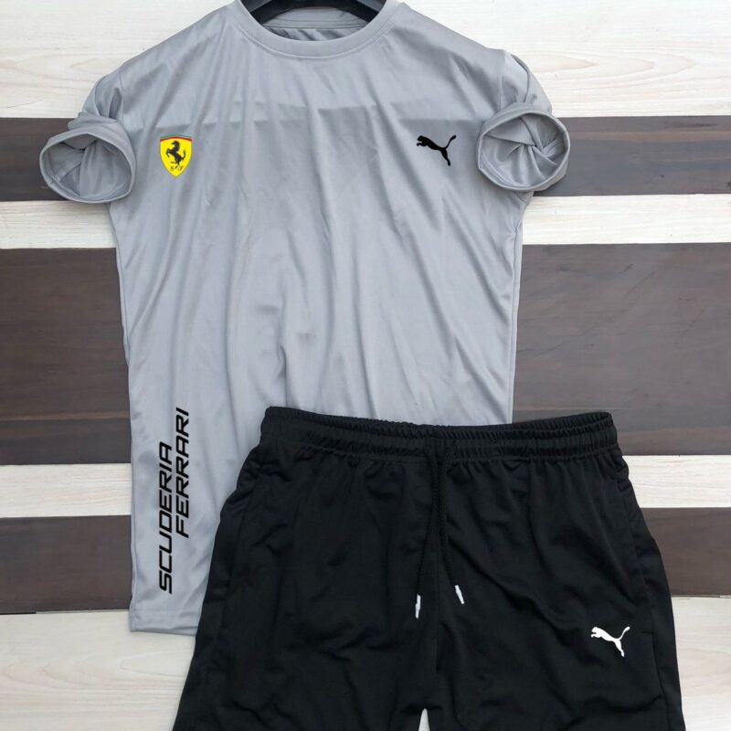 PUMA Ferrari Race T7 Tee Men Printed Round Neck Cotton Blend GyarT-Shirt + Pant