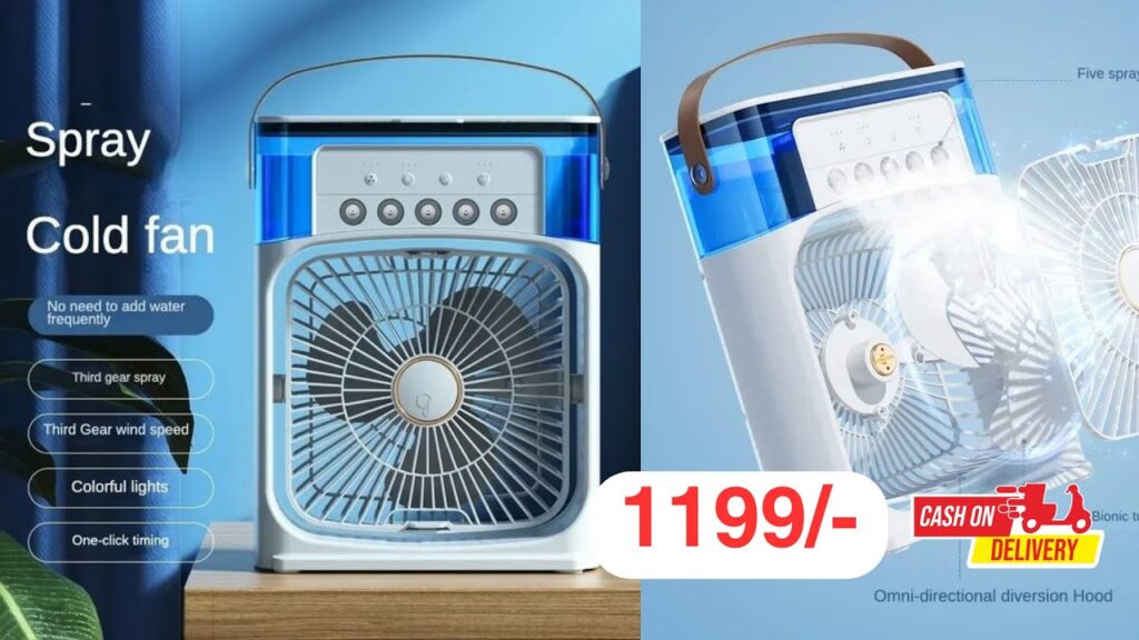 Portable Humidifier Air Cooler Fan 3 Speed Mode 7 Color Led And Timer